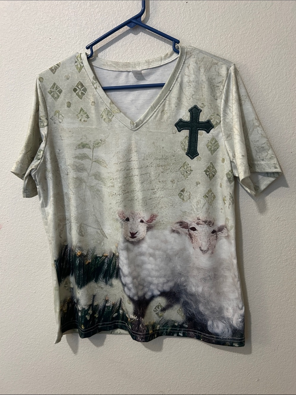 Kids Cream Sheep Graphic V-Neck Top